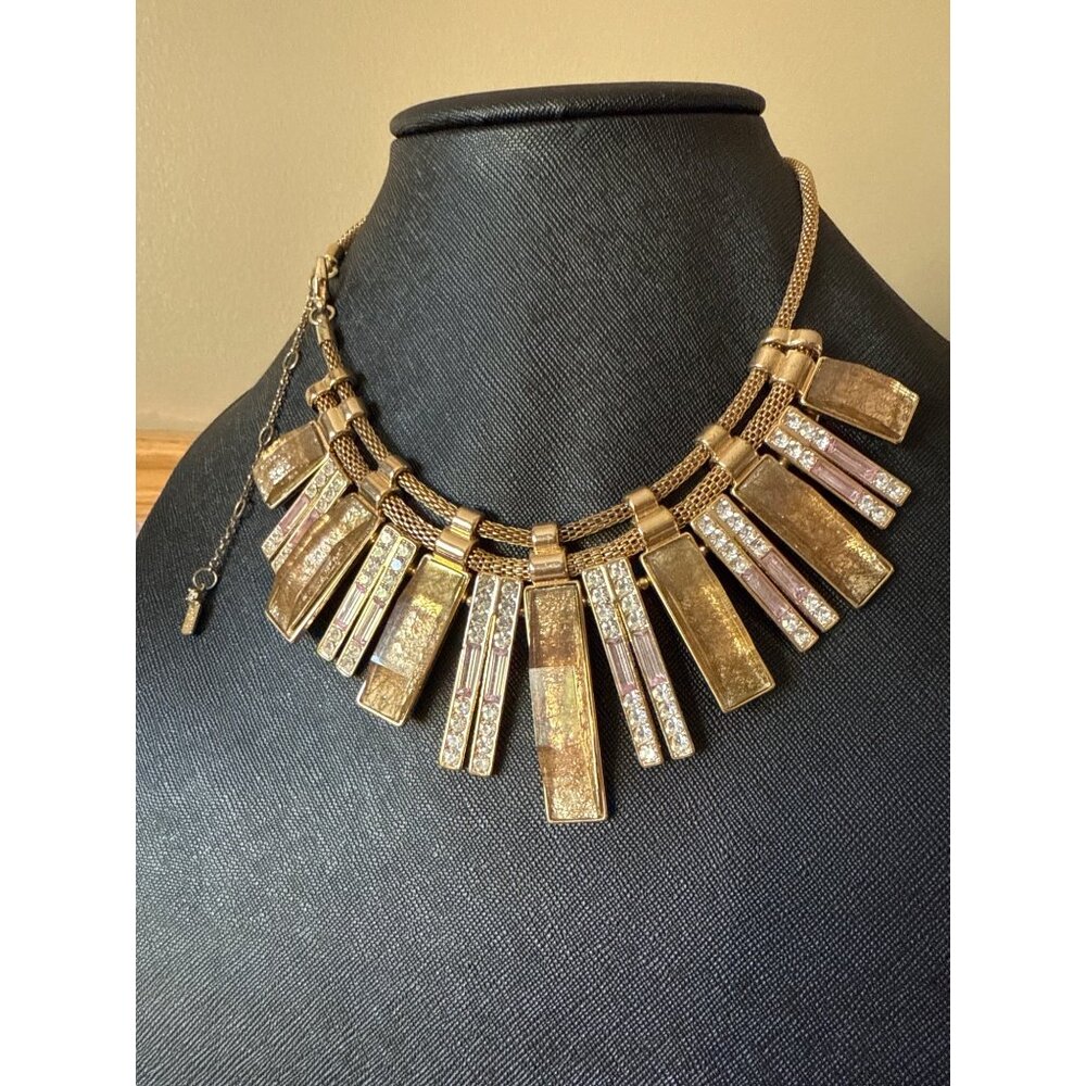 J Lo Gold-Tone Statement Necklace With Crystal Accents & Adjustable Chain